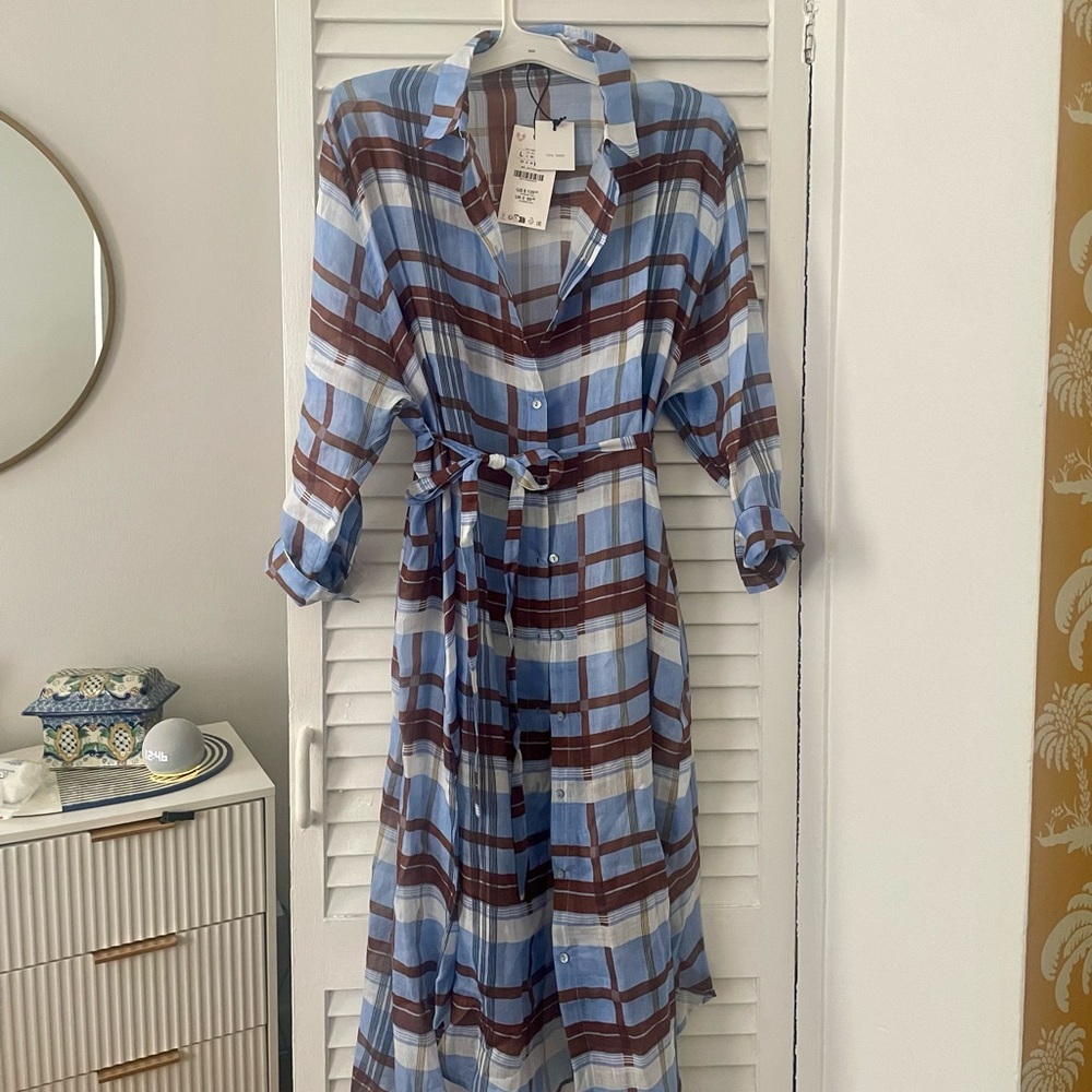 ZARA Ramie long sleeve shirt dress overcoat / duster / Size L